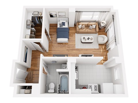 Floor plan for studio, 1 bath, 500 sqft